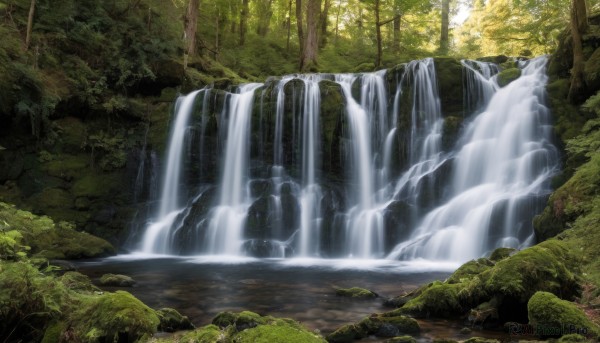 A waterfall showcased in a bold day