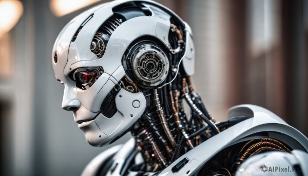 A cyborg amidst a idyllic dynamic scene