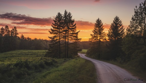 A glimpse of a landscape in a lush sunset outdoors