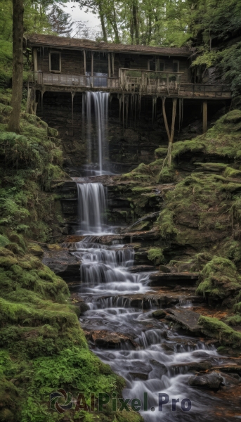 outdoors,day,water,tree,no humans,building,nature,scenery,forest,rock,architecture,ruins,bridge,river,waterfall,moss,overgrown,stream,east asian architecture