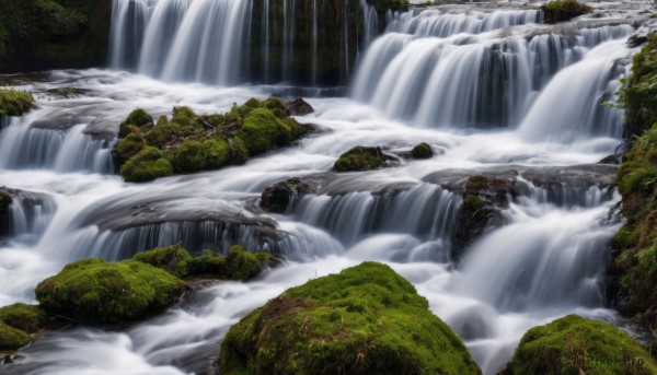 A stunning portrayal of a waterfall in a lush day