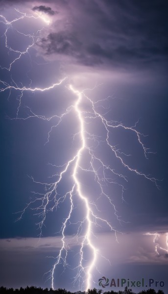 monochrome,outdoors,sky,cloud,tree,no humans,night,cloudy sky,nature,scenery,forest,electricity,purple theme,lightning,landscape,horizon,dark