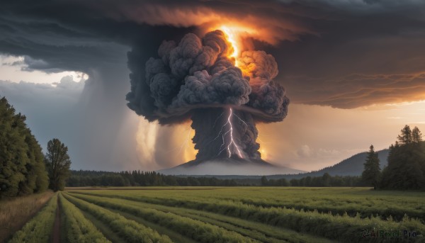 A lightning surrounded by a lush sunset outdoors