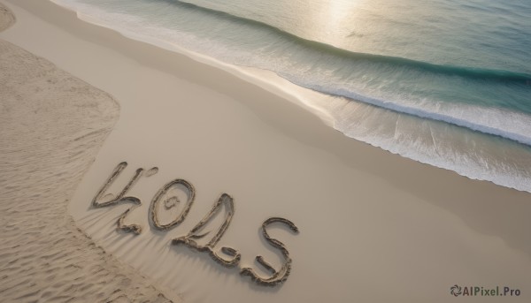 outdoors,sky,water,no humans,ocean,traditional media,beach,scenery,sand,sun,horizon,waves,shore,desert,footprints,shoes,day,sandals,still life