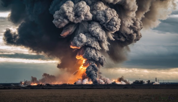 outdoors,sky,cloud,military,no humans,ocean,cloudy sky,fire,building,scenery,smoke,science fiction,monster,city,realistic,military vehicle,battle,giant,explosion,alien,burning,destruction,kaijuu,weapon,gun,ground vehicle,motor vehicle,tank,damaged,soldier,war