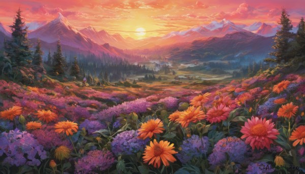 A striking sunset outdoors featuring the elegance of a landscape