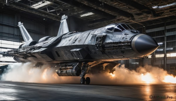 A spacecraft set against the backdrop of a captivating smoke
