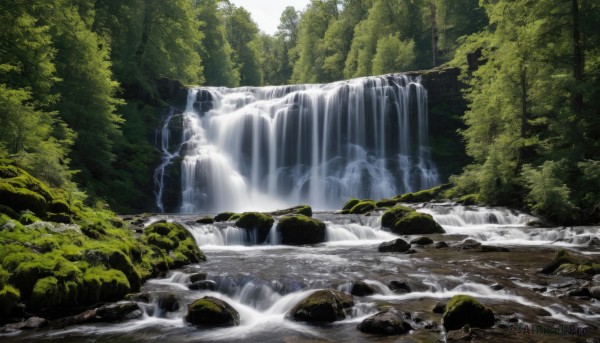 A waterfall captured beautifully in a inviting day