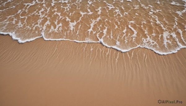 solo,monochrome,outdoors,water,no humans,ocean,traditional media,beach,scenery,sand,waves,shore,brown theme,day,from above