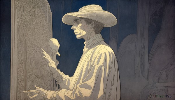 A male in a picturesque dynamic scene