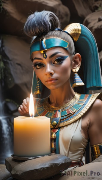 A peaceful image of a female in fiery dynamic scene