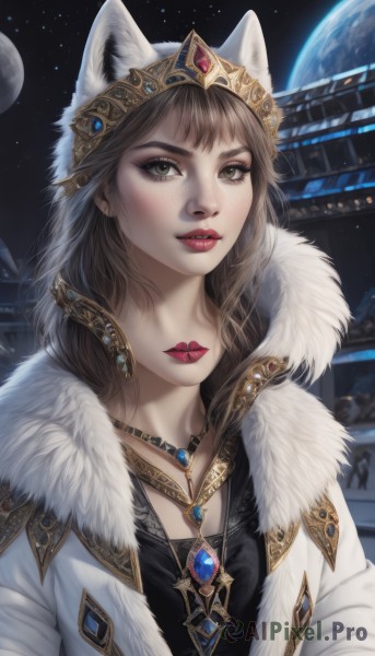 A female portrayed in a vivid night sky