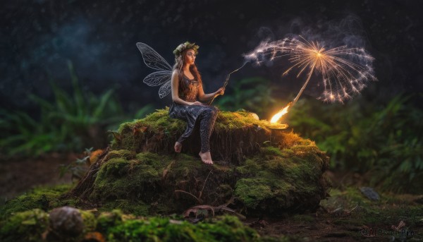 The serene presence of a female in a lush fiery outdoors