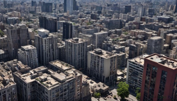 outdoors,sky,day,cloud,tree,no humans,window,plant,building,scenery,city,cityscape,ruins,skyscraper,from above