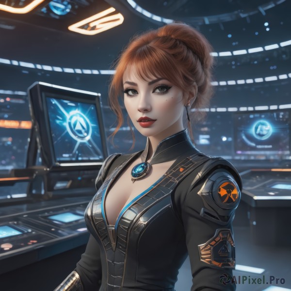 A female surrounded by a captivating dynamic scene