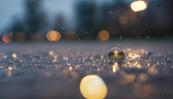 outdoors, sky, blurry, no humans, night, depth of field, blurry background, star (sky), night sky, scenery, city, cityscape, bokeh, city lights