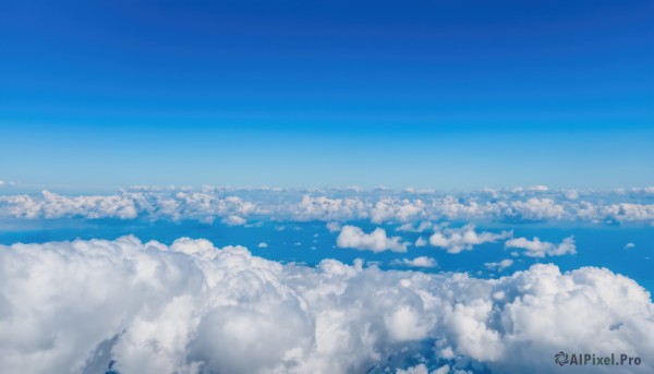 outdoors,sky,day,cloud,blue sky,no humans,bird,ocean,cloudy sky,scenery,flying,blue theme,city,horizon,cityscape,landscape,above clouds,monochrome