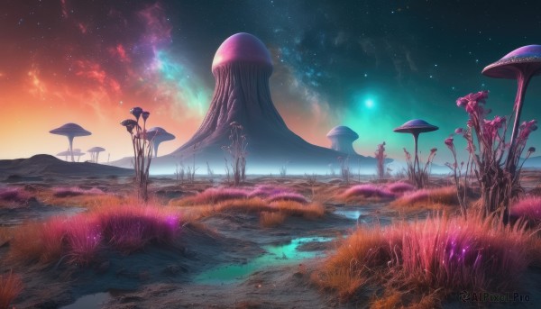 A landscape in a picturesque sunset outdoors