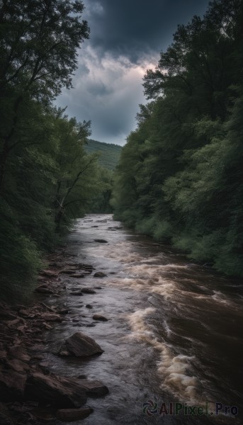 outdoors,sky,day,cloud,water,tree,no humans,sunlight,cloudy sky,grass,nature,scenery,forest,rock,bush,river,landscape