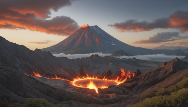 A landscape showcased in a vivid sunset outdoors