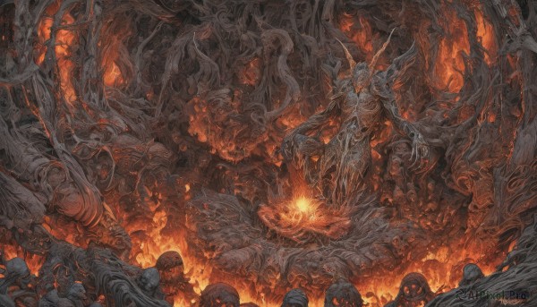 A stunning monster within a lush fiery scenery