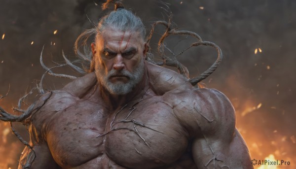 A inspiring male within fiery dynamic scene