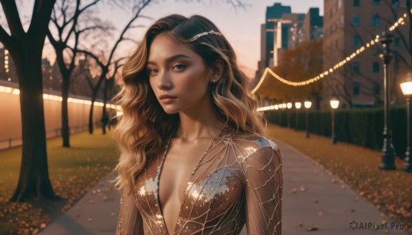 The beauty of a female set in a calm sunset outdoors