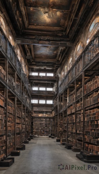 indoors,book,no humans,window,chair,sunlight,scenery,light rays,stairs,bookshelf,architecture,sunbeam,library,ceiling,ladder,ceiling light,reflective floor,vanishing point,day,chandelier