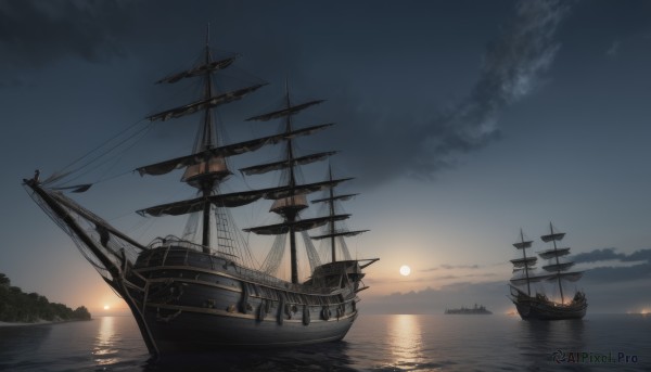 A boat captured beautifully in a dynamic sunset outdoors