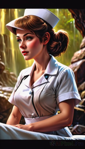 A female surrounded by a lush rock