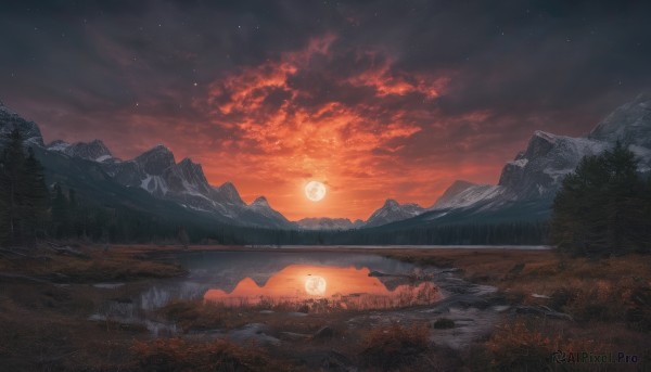 A landscape in the heart of a peaceful sunset outdoors