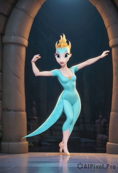 A female in a picturesque dynamic scene