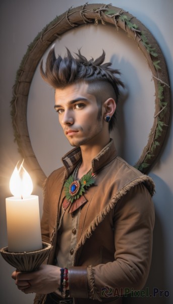 A male showcased in a tranquil fiery dynamic scene