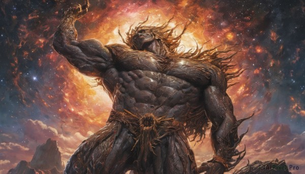The timeless beauty of a male in a picturesque fiery outdoors