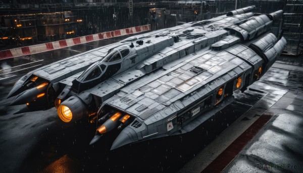 A stunning portrayal of a spacecraft in a lush rainy building