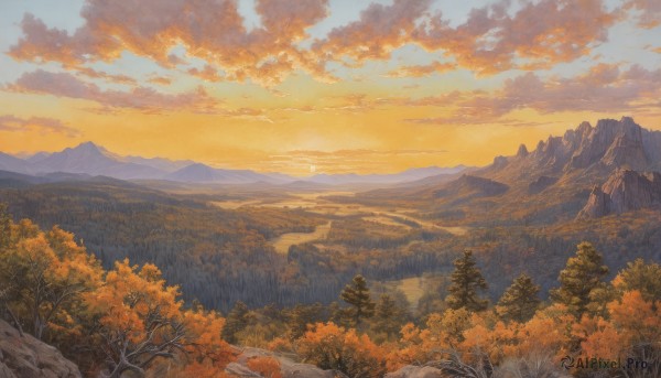 The charm of a landscape in a tranquil sunset day