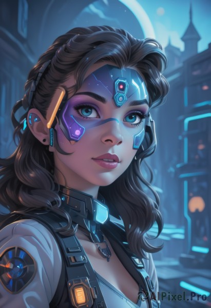 A cyborg framed by the beauty of a majestic dynamic scene