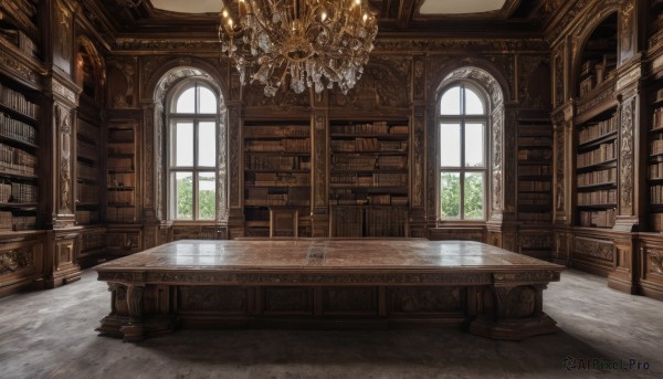 day,indoors,book,no humans,window,chair,table,sunlight,scenery,light rays,stairs,bookshelf,book stack,library,ceiling,carpet,arch,candlestand,chandelier,wooden floor,candle