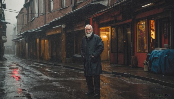 A male captured in a enchanting rainy outdoors