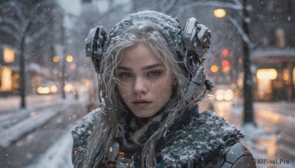 A female captured in a tranquil snowy outdoors