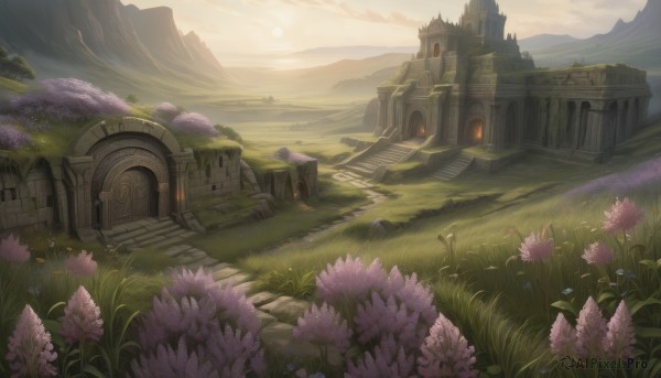 A landscape in a picturesque sunset outdoors