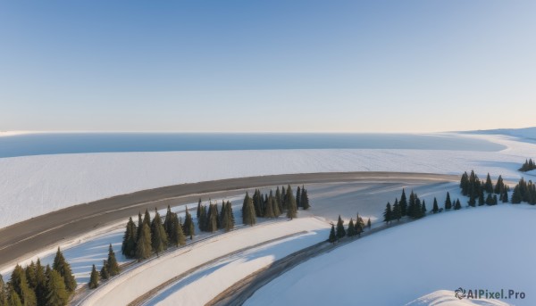 outdoors,sky,day,water,tree,blue sky,no humans,beach,nature,scenery,snow,forest,mountain,sand,horizon,road,winter,landscape,mountainous horizon,lake,shore,pine tree,cloud,ocean,bare tree,river