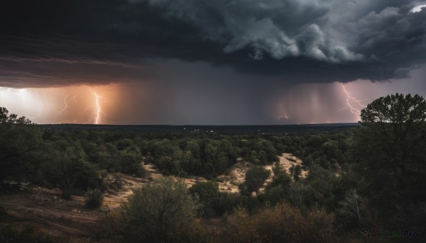 outdoors,sky,cloud,water,tree,no humans,night,cloudy sky,grass,nature,scenery,forest,reflection,electricity,river,lightning,landscape,lake,ocean,sunlight,light rays,fantasy,horizon,dark,cliff