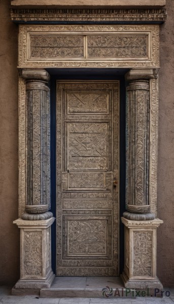 indoors,no humans,scenery,stairs,door,pillar,arch,column,stone floor,wall,throne,statue,still life