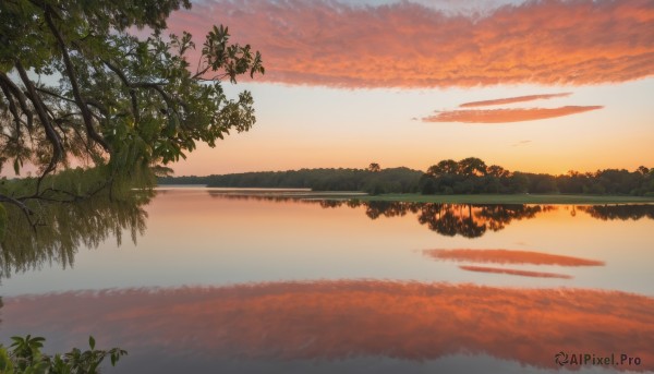 A charming sunset outdoors with a landscape