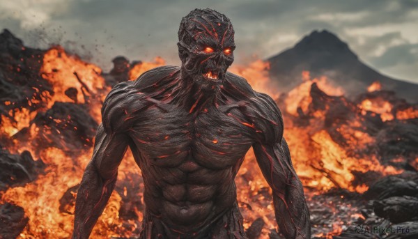 The timeless beauty of a male in a tranquil fiery outdoors