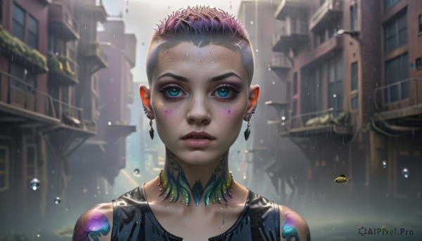 A glimpse of a cyborg in a picturesque rainy outdoors