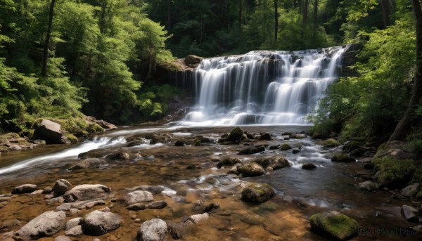 outdoors,day,water,tree,no humans,sunlight,nature,scenery,forest,rock,river,waterfall,moss,stream,bush