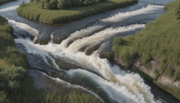 A idyllic waterfall within a vivid day