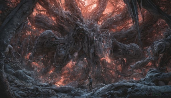 A male in the heart of a majestic fiery outdoors